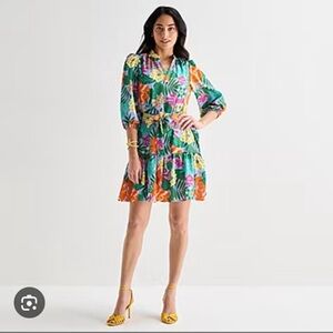 Jessica Howard Tropical Green Floral Tiered Mini Dress